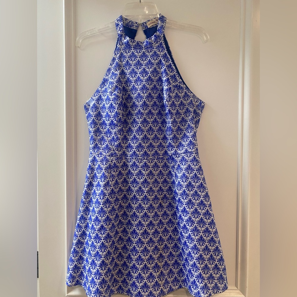 Altar's State halter dress. Blue & White. Size Large (runs small). Pretty & fun!